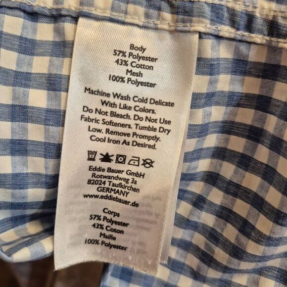 Eddie Bauer Men's Dusty Blue & White Mini Gingham Check Button Down Short Sleeve - Picture 11 of 11